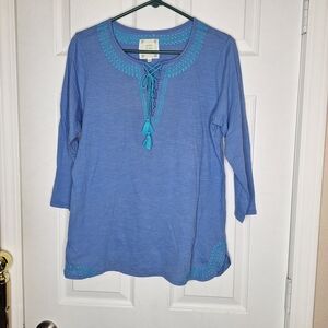 Sigrid Olsen Teal Blue Tunic with Lace-Up Detail Size Medium